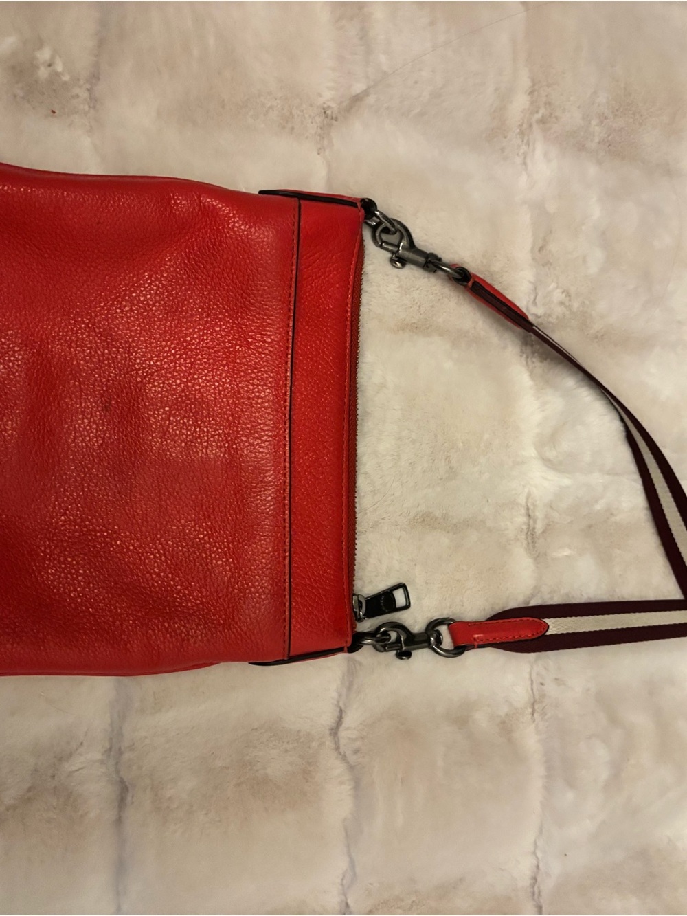 Coach Red Pebbled Leather Crossbody with Striped Strap - Picture 2 of 7